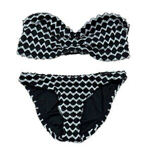 Peixoto Sz S / M Bikini Black White Crochet Bandeau Swimsuit New NWT